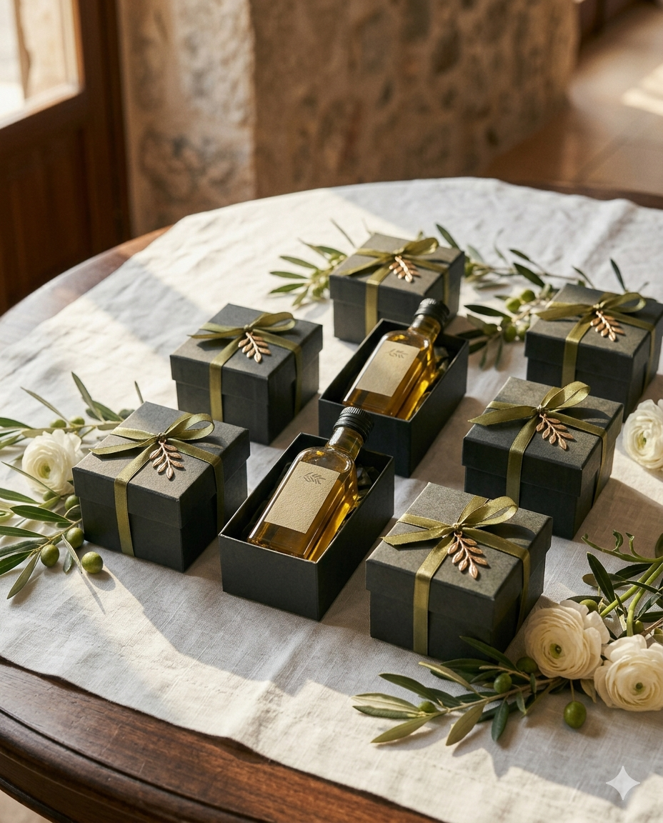 Detalle de boda con aceite de oliva virgen extra de Molino & Cata